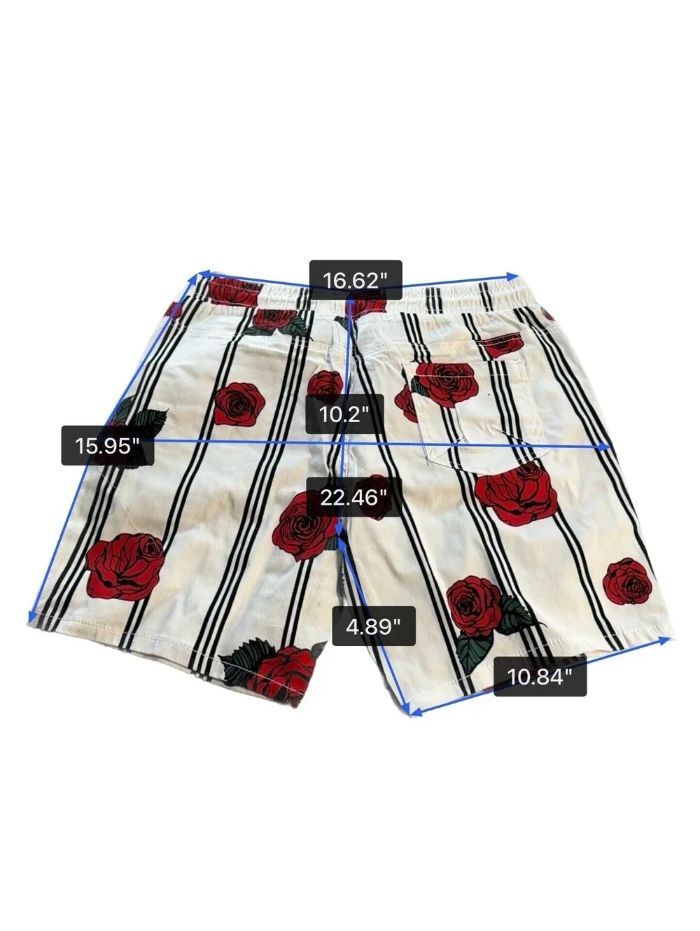 Fresh Prints of Bel-Air Men's XL White Red Black Striped Rose Floral Shorts
